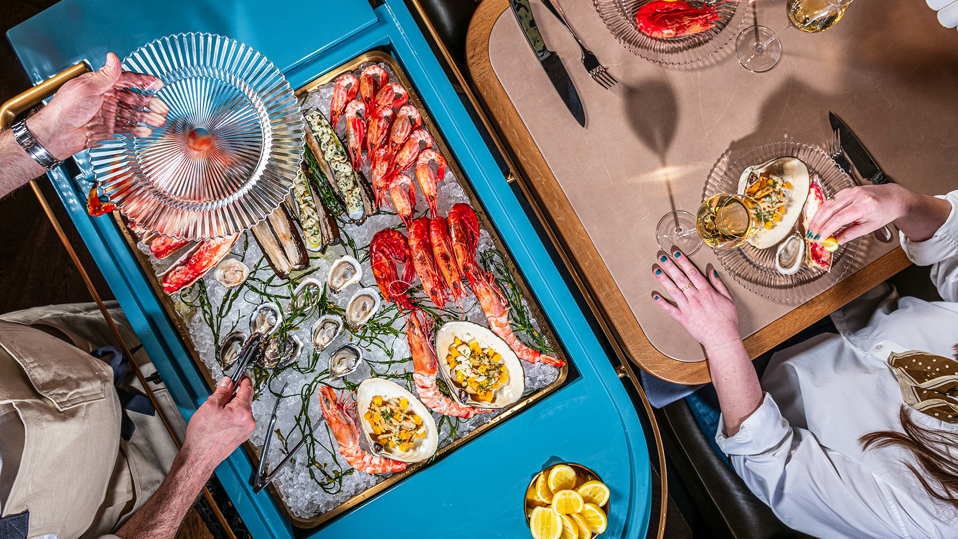 The seafood trolly at Bourbon Steak New York