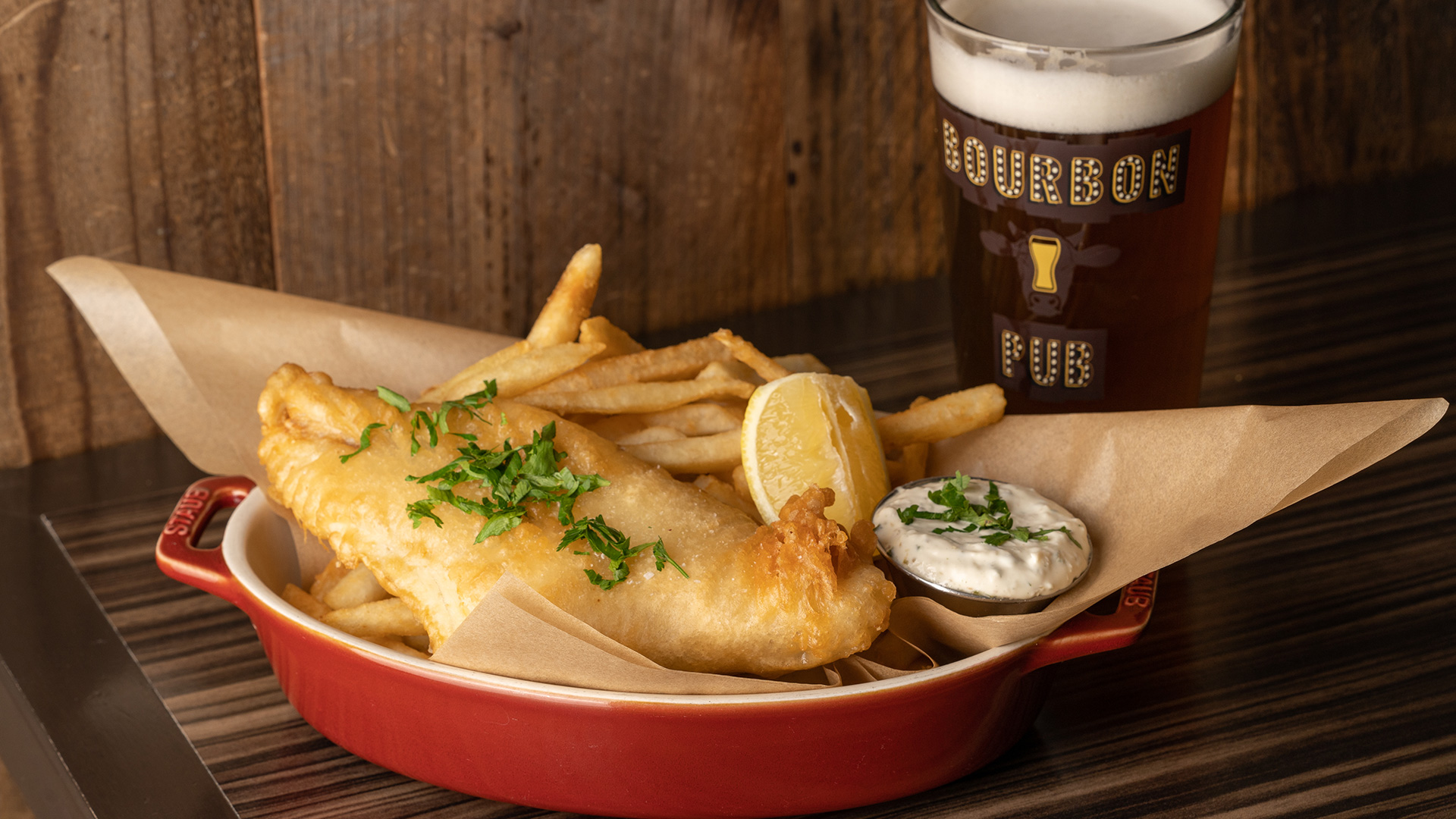 Fish and chips at Bourbon Pub at San Francisco International Airport